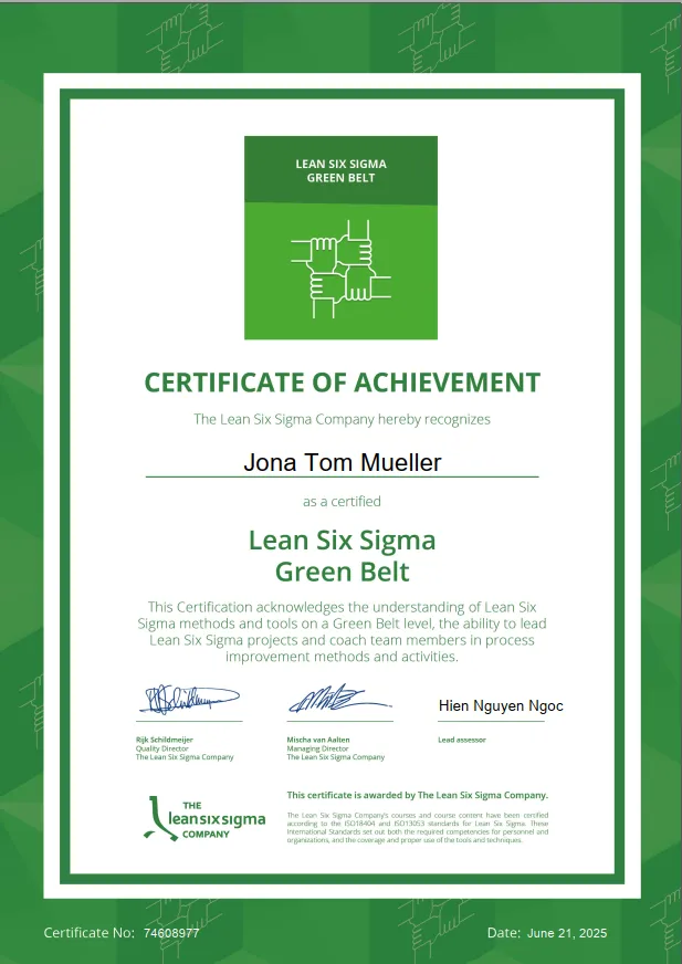 Lean Six Sigma Green Belt - Practical Certification In Compliance With ISO18404 & ISO13053