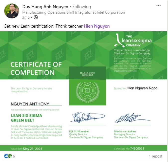 Lean Six Sigma Green Belt - Testimonials Intel 02